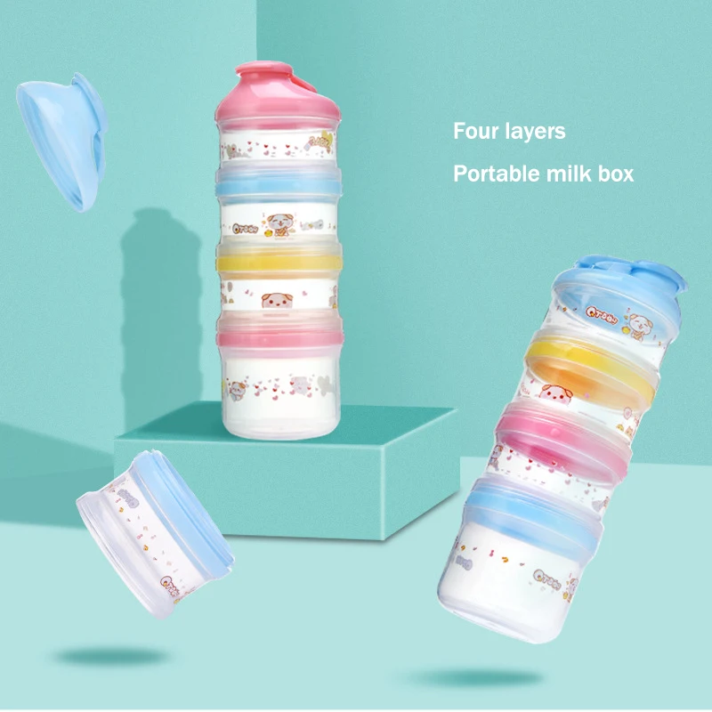 

Cartoon Pattern Baby Formula Milk Storage Box Portable outing Food Snacks Container Four Layer big capacity