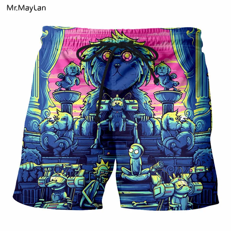 men beach shorts 10 Мужские пляжные шорты с 3D принтом из мультфильма Рикки и Морти летние модные мужские пляжные шорты черные брюки плюс размер 6XL быстросохнущие - Цвет: men beach shorts 10