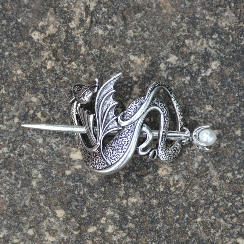 Мульти-дизайн ретро Серебряная заколка кельтский Дракон заколка для волос жемчужные аксессуары для волос для женщин и девушек