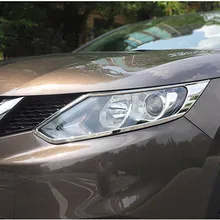 For Nissan Qashqai 2016 2017 ABS Chrome Front Headlight Lamp Cover Trim Hood Moulding Exterior Car Stickers 2pcs