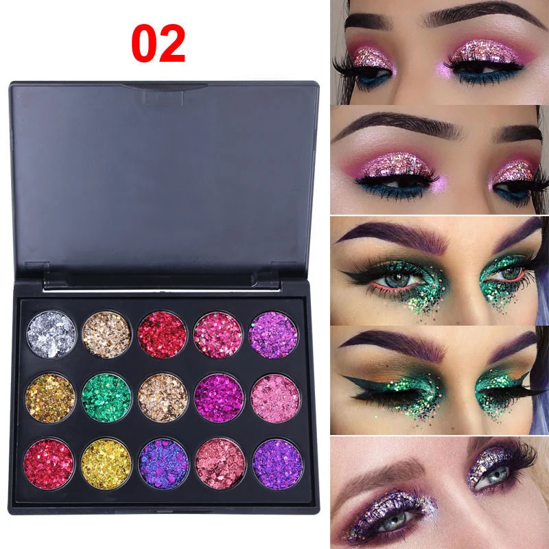 15 Color Makeup Eyeshadow Palettes Make up Long Lasting Waterproof Diamond Sequins Shiny Glitter Eye 2 Styles Eye shadow brush