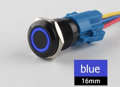2 шт./лот 16 мм черная металлическая кнопка Swich плоская головка Водонепроницаемая нажимная кнопка мгновенная кнопка кольцо переключателя Led с свободный разъем - Цвет: blue