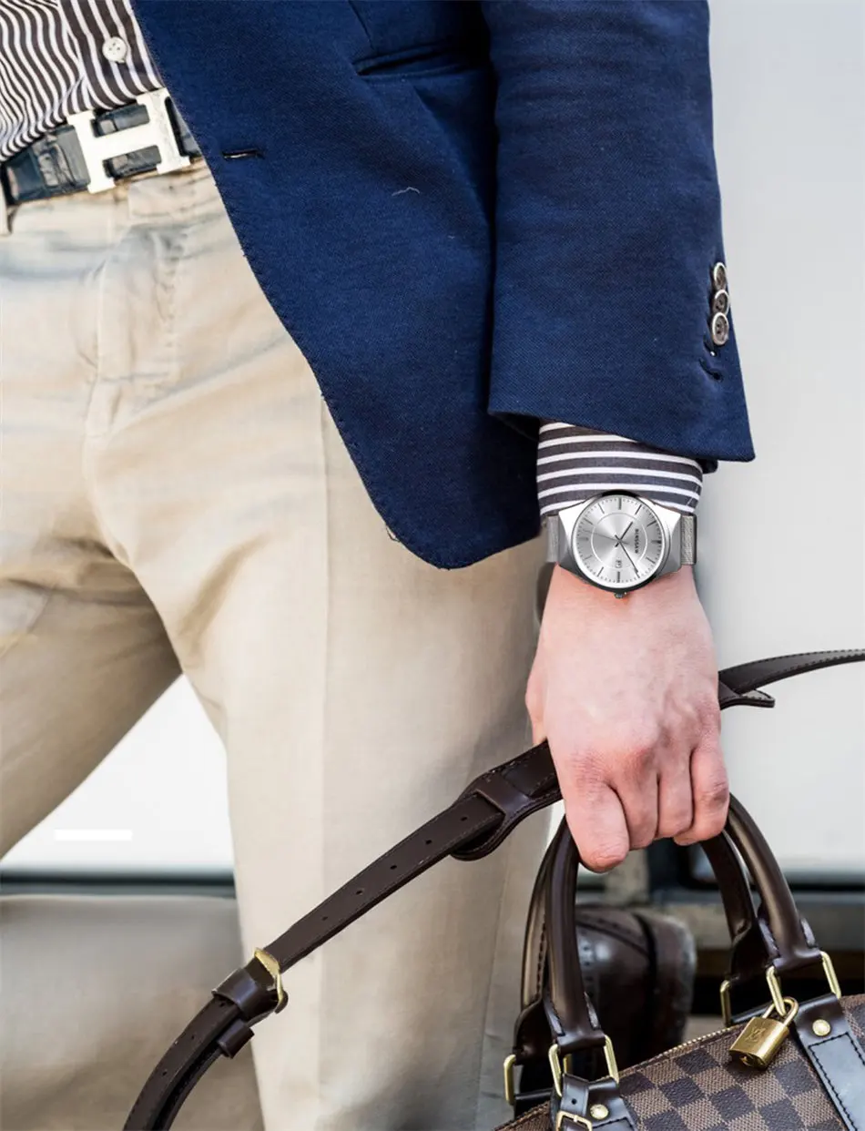 Binssaw кварцевые часы Для мужчин S Элитный бренд сапфировое стекло часы Полный Нержавеющая сталь Для мужчин Бизнес наручные Часы Relogio Masculino