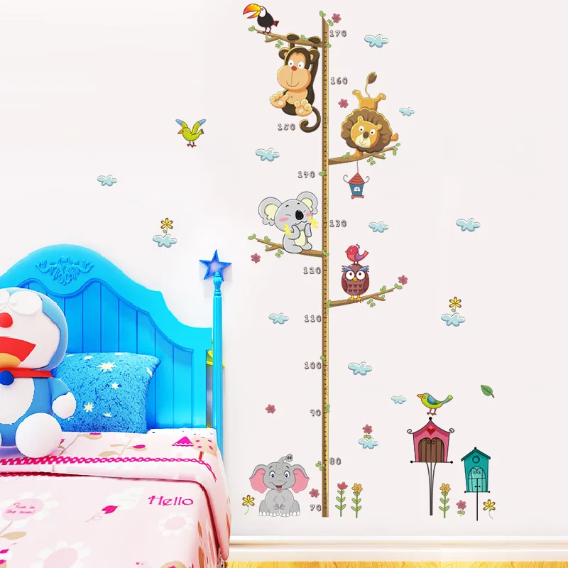 

Jungle Animals Lion Monkey Owl Elephant Birds Height Measure Wall Sticker For Kids Rooms Poster Growth Chart Home Decor Decal