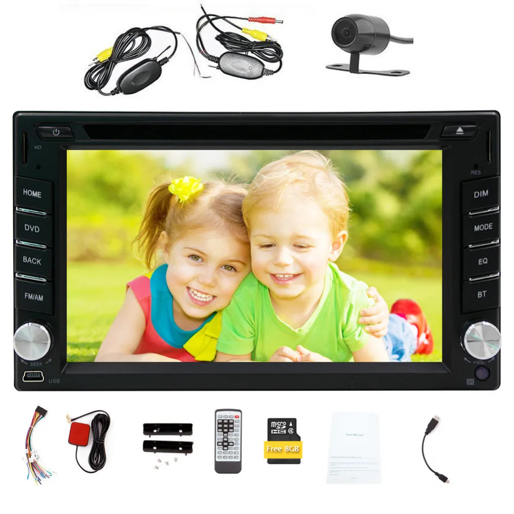 

Double 2din car dvd player with Free 8GB map camera audio stereo Bluetooth Aux universal car radio support FM AM RDS multimedia