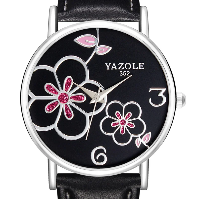 

Fashion Ladies Watch Womens Flower Casual Leather Analog Quartz Wrist Watches Quartz Clock Gifts Relogio Feminino YAZOLE