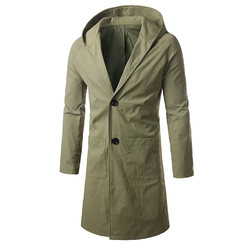 

LEFT ROM New Pure Color Hooded Men's Long Jackets Fashion Business Men Coats Large Size Casual Man Trench S M L XL 2XL 3XL 5XL