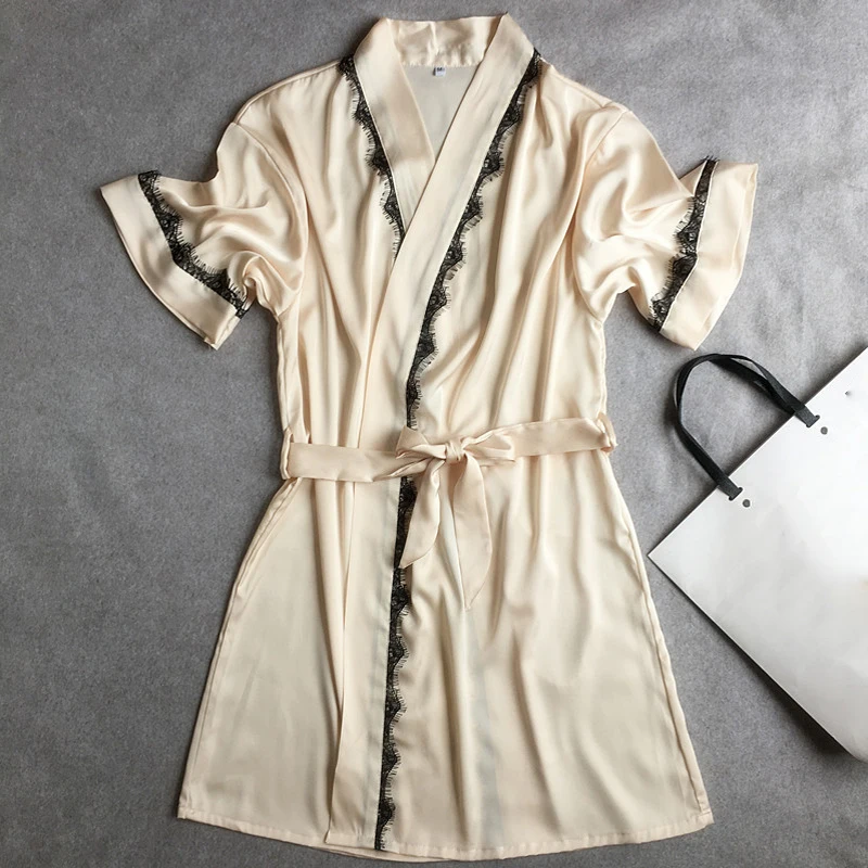 Drop Ship Ladies Short Sleeve Bathrobe Feel Like Silk Satin Eyelash