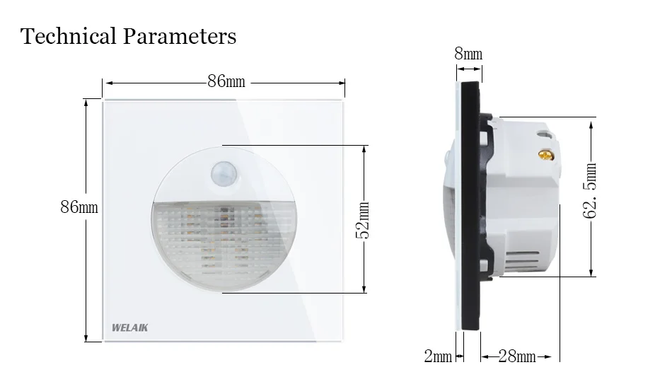 WELAIK стеклянный панельный светильник-зондирование-ножной светильник UK-standard AC110~ 250V B18GYDJDW