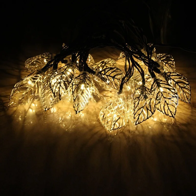 

Waterproof 4.8M Iron Leaves Shaped 20 LED String Light Solar Panel LED Fairy Light Christmas Wedding Decoration Holiday Lamp