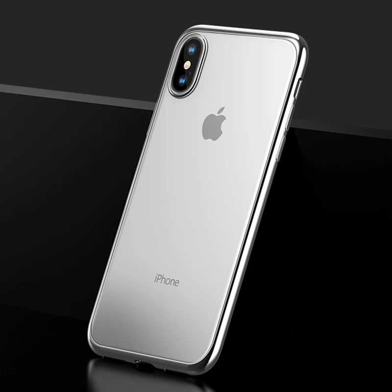 Ультратонкий чехол из ТПУ с покрытием для iPhone XS Max XR X 7 8 6S Plus прозрачный мягкий силиконовый защитный чехол на заднюю панель Fundas - Цвет: Silver