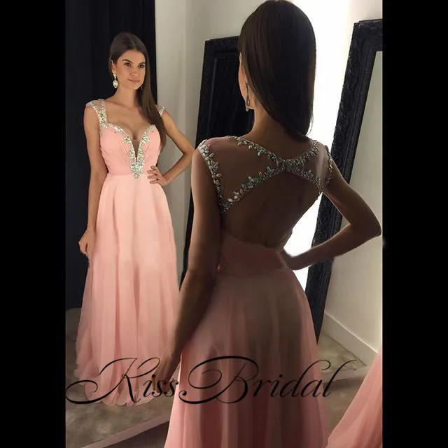 

New Style Long Prom Dresses 2019 Sweetheart Sleeveless Beaded Chiffon Floor Length Evening Gowns Vestido de festa longo