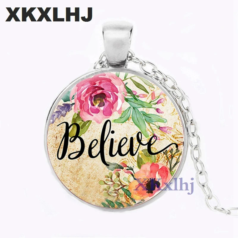 

XKXLHJ 2018Vintage Believe Necklace Letter Printed Glass Dome Bible Verse Necklace For Women Men Quote Christian Jewelry Gifts