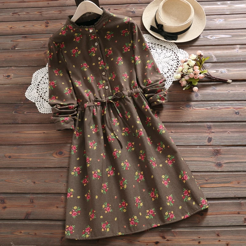 

Fashion winter women floral print dress new arrival ladies elegant long sleeve sweet dress mori girl vestidos