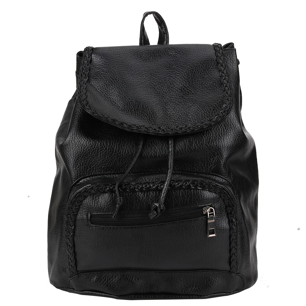 Vintage Women PU Leather Backpack Retro Preppy Chic School Bag Black Casual Bagpack Bags Leisure