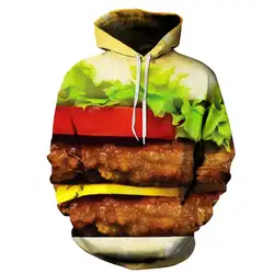 Дизайн Для мужчин/Для женщин Толстовки с Кепки Забавный принт говядины гамбургер 3D Толстовка с капюшоном Для мужчин брендовая одежда