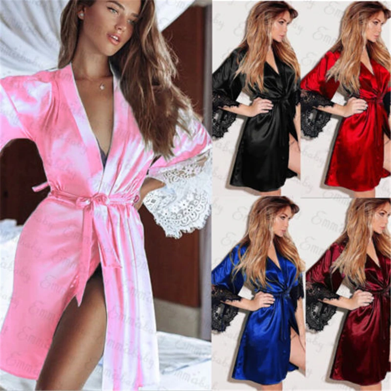 Women's Satin Robe Kimono Dress Gown Babydoll Wedding Party Bridesmaid Sleepwear