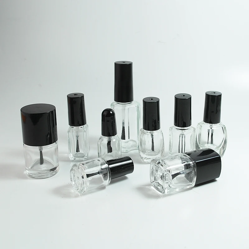 

5pcs 5ml/10ml/15ml/20ml Empty Clear Glass Nail Polish Bottle With Lid Brush Paint Glue Containers Nail art Vials Round Square