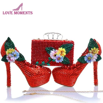 

Red Rhinestone Wedding Shoes with Finger Clutch Gorgeous Red Bridal Dress Shoes with Matching Purse Mother of the Bride Shoes