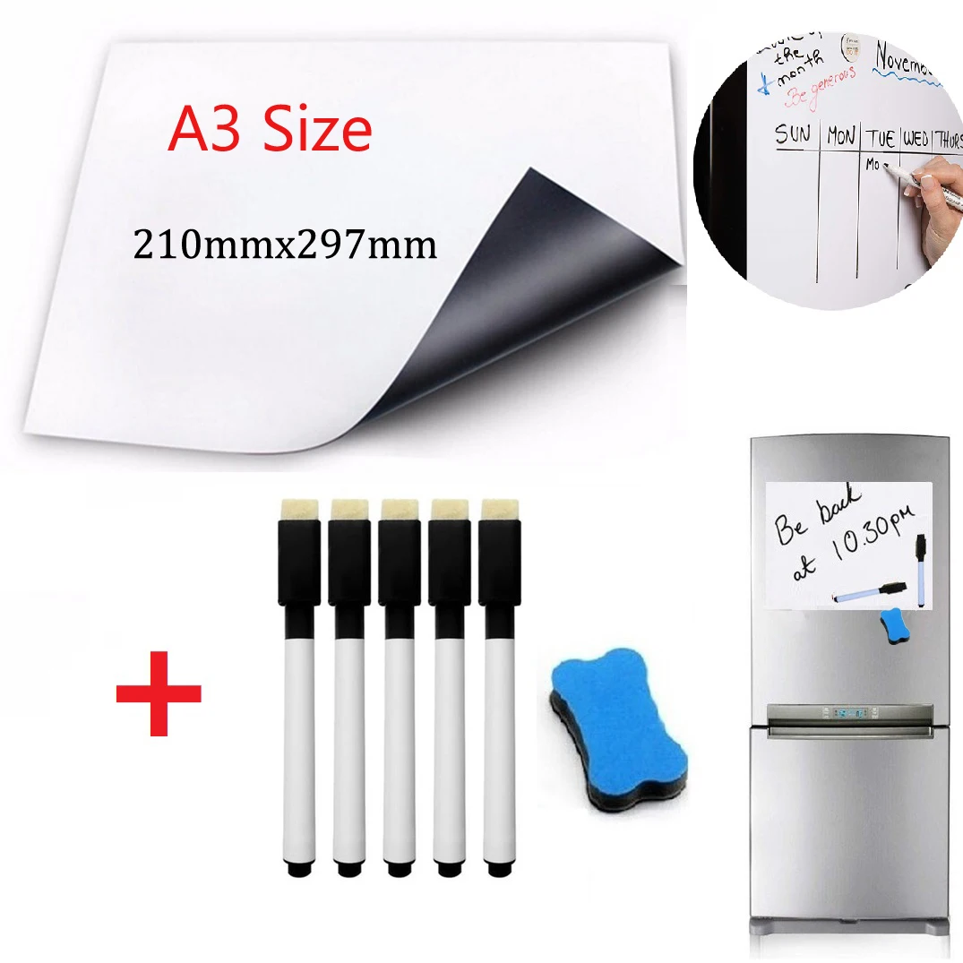 

A3 Size Magnetic Whiteboard Fridge Magnets Reminder Board Home Kitchen Message Boards Writing Pad Fridge Sticker 5 Pens 1 Eraser