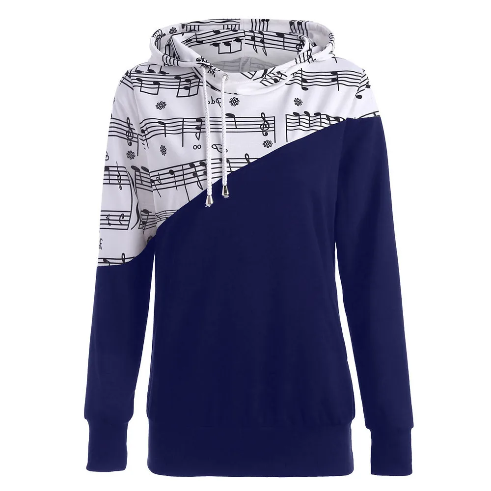 Musical Notes Print Harajuku Pullover Thick korean Women Hoodies Pockets Sweatshirt tops clothes Female streetwear 2018 Autumn Hoodies