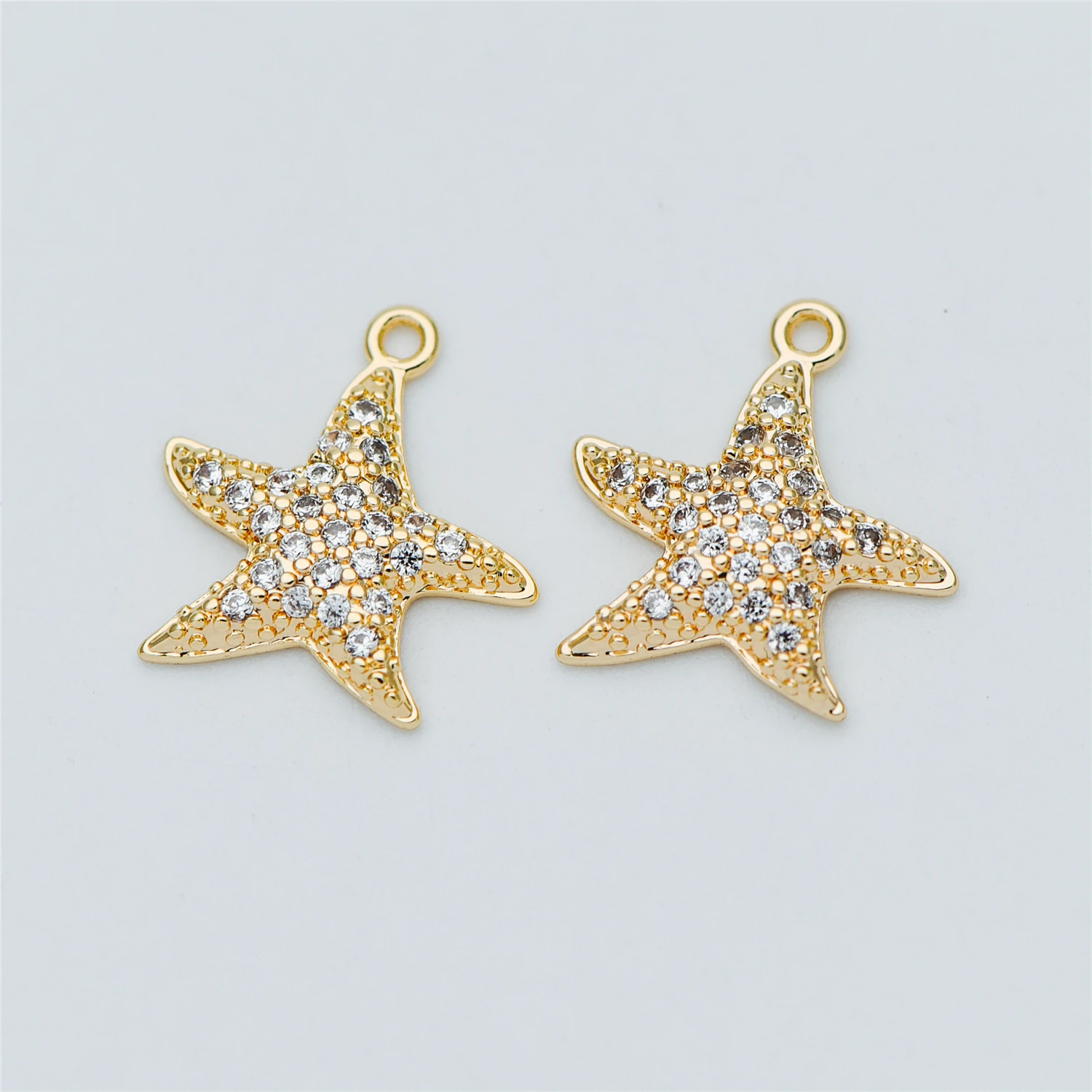 

4pcs CZ Paved Gold Starfish Charms 15mm, Gold tone Brass Star Pendants (GB-614)