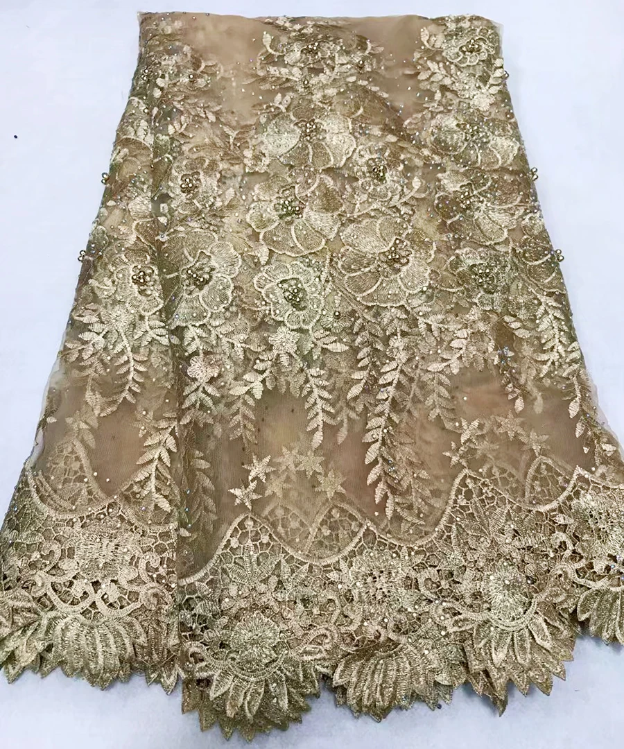 

2018 New French Net Lace Fabric With Beads For Wedding Gold Embroidery African Lace Fabric peach royal blue purle
