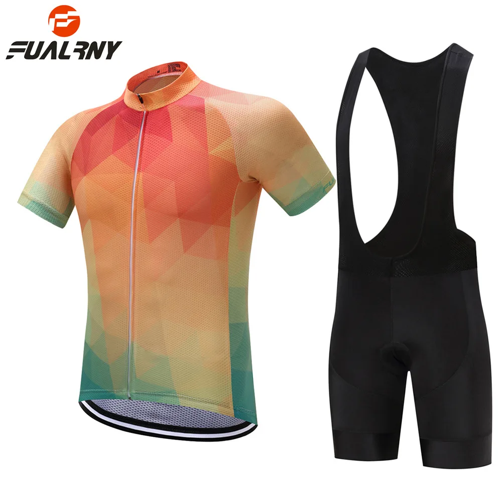 

FUALRNY Summer Short Sleeve Cycling Jerseys and Bib Shorts Road Mountain Bike MTB Cycle Cycling Clothes Set for Men and Women