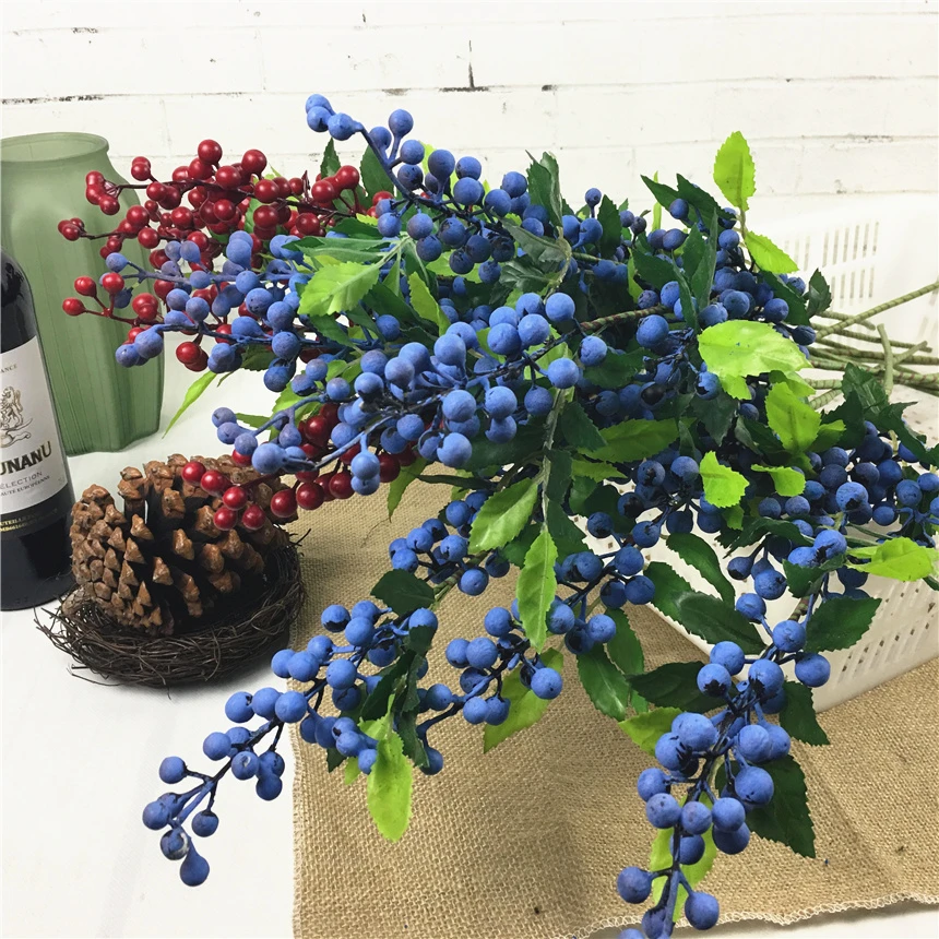 Blueberry Long Branch Artificial Flowers Berries Fruit Plant Home Garden Decoration Fake Flowers Fleur Artificielle Artificial Plants Aliexpress