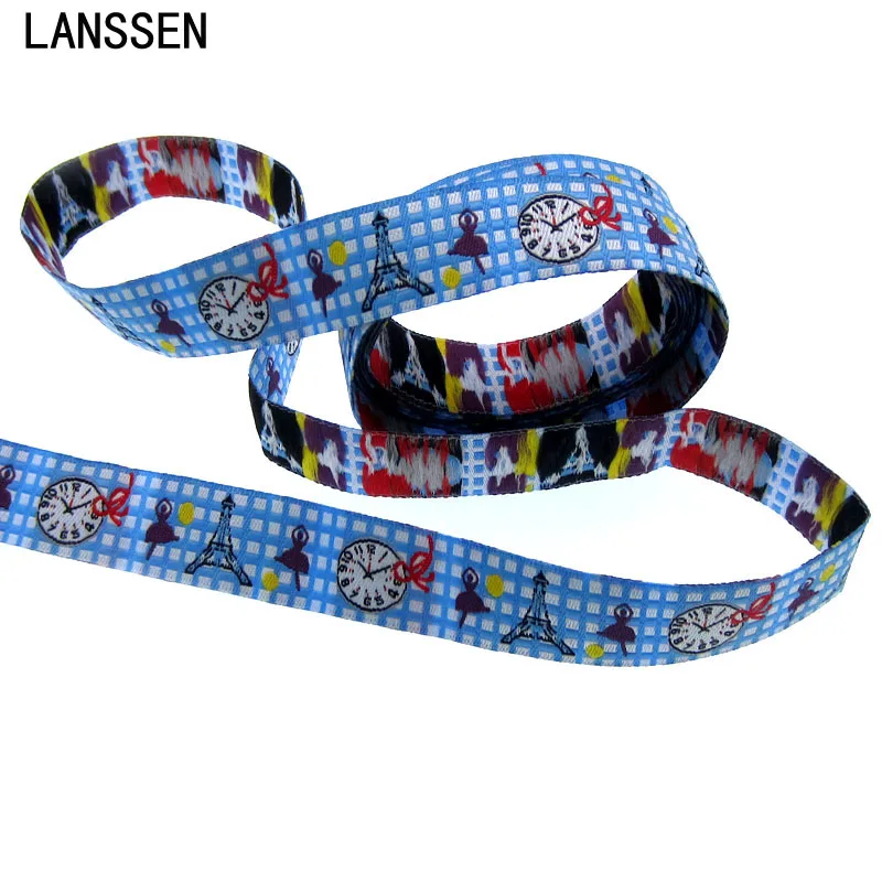 

2Yards Fabric Jacquard Ribbon Trim 5/8" Girl Clock Iron tower Woven Brand Labels Craft Sewing Accessories 15mm