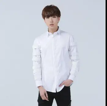 

New 2018 Korean spring street fashion men's casual Slim long-sleeved shirt hairstylist personality hiphop shirts
