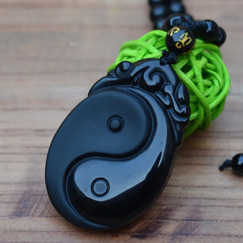 

Wholesale 5pcs/lot Handwork Carve Obsidian Jades Stone Pendant Tai Chi Diagram Lucky Amulet Jewelry Pendants With Slide Rope