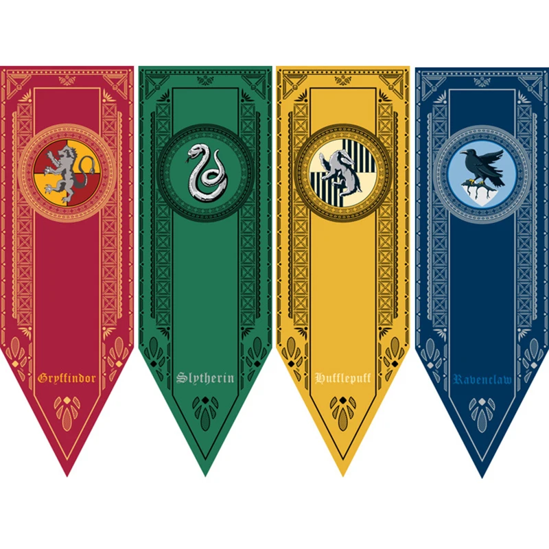 

Harri Potter Banners Gryffindor Slytherin Hufflerpuff Ravenclaw College Flag Party Supplies Home Decoration Boys Girls Kids Gift
