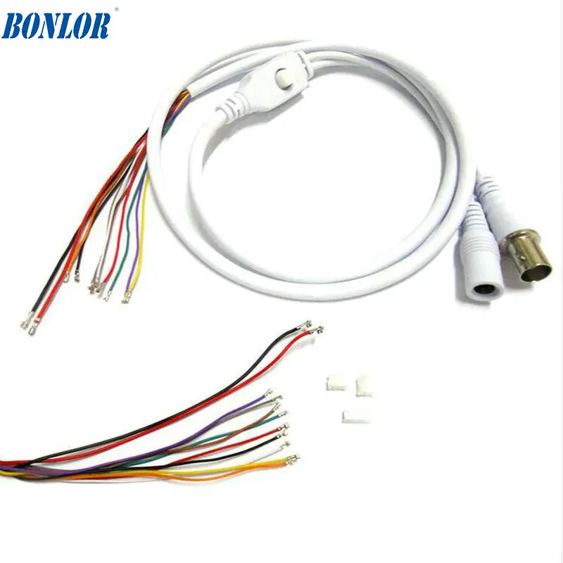 

(10PCS) 80cm BNC Video DC12V Power OSD Control Pigtail Cable Analog CCTV Camera Module Board Menu Button end cable, black, white