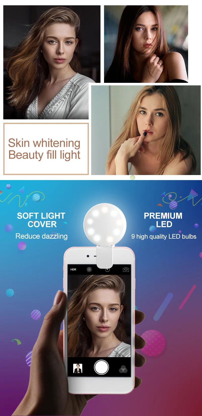 Перезаряжаемый мини-светодиодный фонарь RK17 для красоты, заполняющий свет, портативный селфи кольцевой вспышка, светодиодный 9 шт., лампы для красоты, свет для iPhone XS XR MAX
