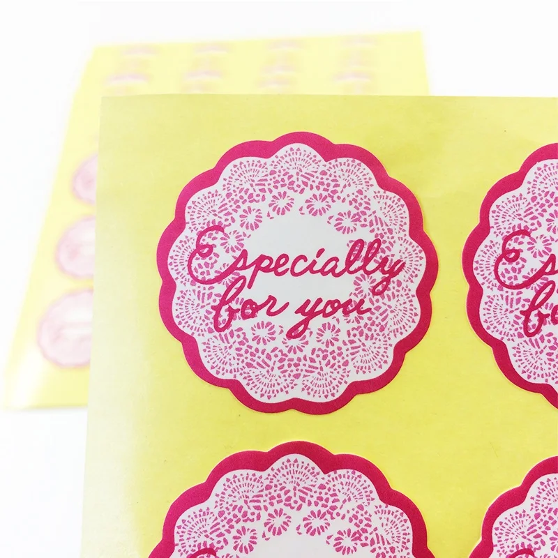 

120pcs/lot Stickers Flower Shape Rose Pink Lace Edge 'Especially for you' DIY Multifunction Seal Sticker Gift Packaging Label