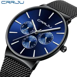 Reloj hombre 2019 CRRJU лучший бренд класса люкс водонепроницаемые мужские часы ультра тонкий Дата наручные часы мужской с сетчатым ремешком