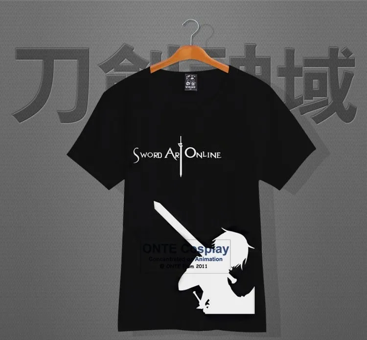 Sword Art Online Costume Kirigaya Kazuto Black  White T-Shirt O-neck Cotton Tee Shirts (6)