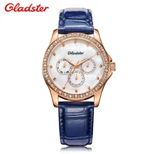 Relogio Feminino Люксовый Бренд Gladster 3 Часовой пояс Циферблат Корпус Из Сплава Материал Кожаный Ремешок Дамы Горный Хрусталь женские Часы