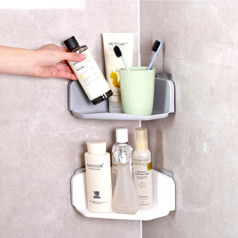 Plastic Suction Cup Shower Shelf Bathroom Kitchen Corner Storage Rack Organizer