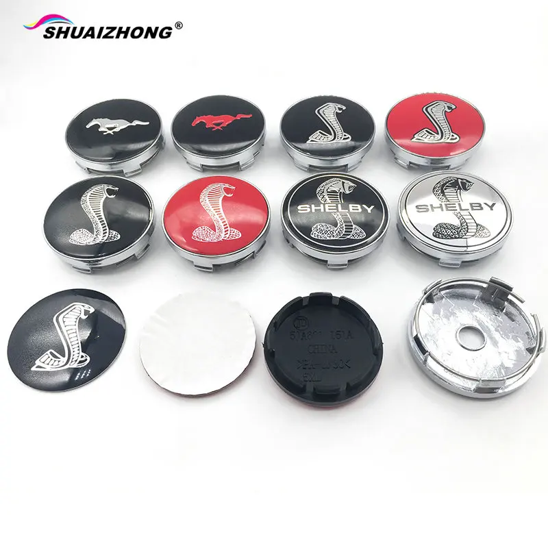 

SHUAIZHONG 4pcs 56mm 60mm Shelby mustang cobra logo car emblem Wheel Center Hub Cap Rim badge decoration covers sticker