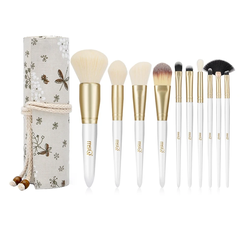 

Msq 10Pcs Makeup Brushes Set Powder Foundation Eyeshadow Eyebrow Lip Brush Tool With Flax Case Or Delicate Resin Cylinder