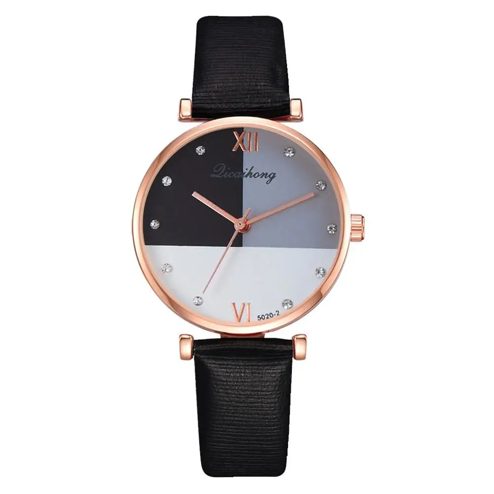 Licaihong Роскошные модные женские часы простые три цвета плоский Циферблат PU ремень кварцевые женские часы подарок наручные часы Reloj - Цвет: Черный