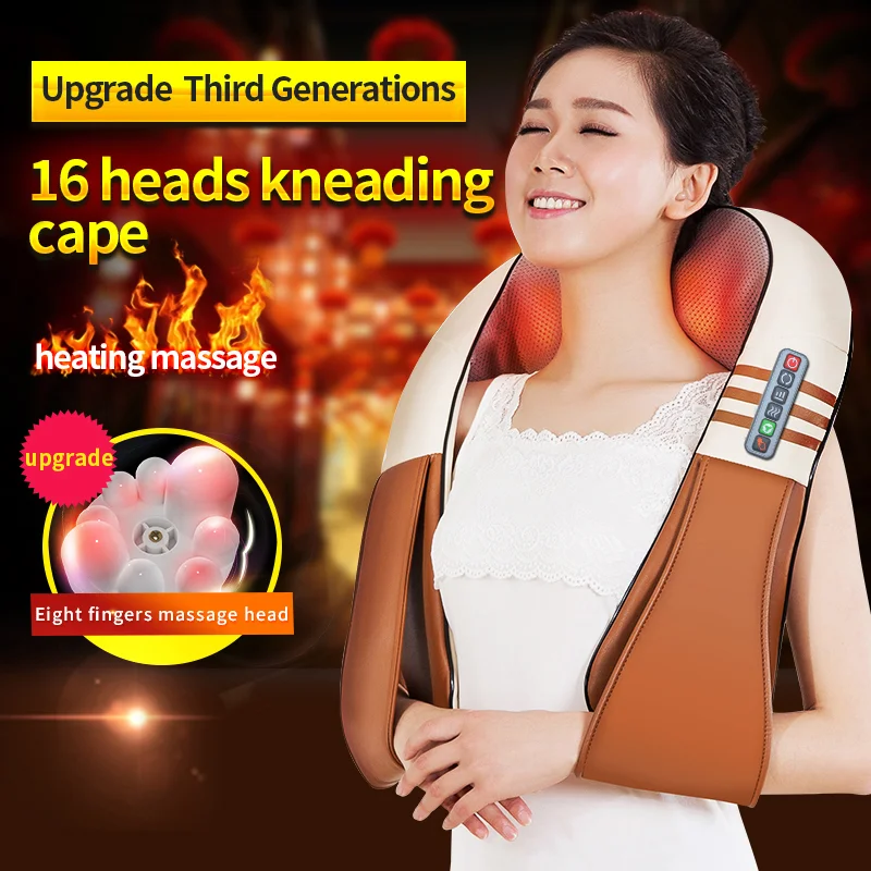Online (with Gift Box)JinKaiRui U Shape Electrical Shiatsu Back Neck Shoulder Body Massager Infrared Heated Kneading Car Home Massagem