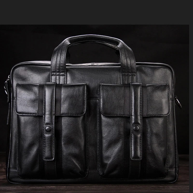 Luxury Men Genuine Leather Briefcase Business bag Leather Laptop Bag 15.6