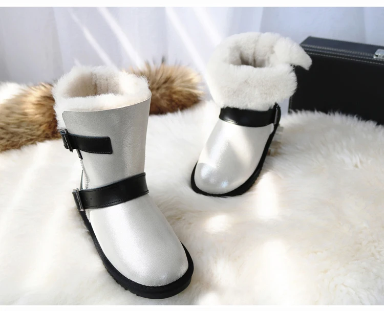 G& Zaco/Роскошные зимние ботинки из овечьей кожи; ботинки на овечьем меху; женские шерстяные ботинки; женские ботинки до середины икры из натуральной овечьей кожи с пряжкой