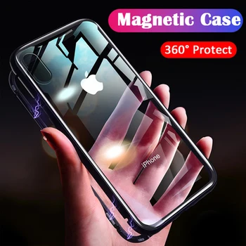 

50pcs Magnetic Adsorption Bumper Metal Anti Shock Absorption Cover For iPhone XS Max XR X 8 7 Plus 6 S Tempered Glass Back Case