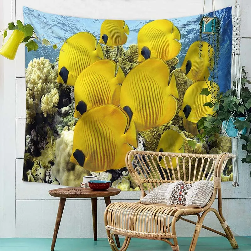 

Deep Sea Big Yellow Fish Print Indian Tapestry Hippie Wall Hanging Picnic Yoga Carpet Towel Home Decoration Crafts 150x230cm
