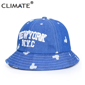 

CLIMATE New York Bucket Sun Hat Men Women Hip Hop Dancer Denim Hat Cotton Denim Hats Beach Seaside Bucket Sun Hats For Men Women