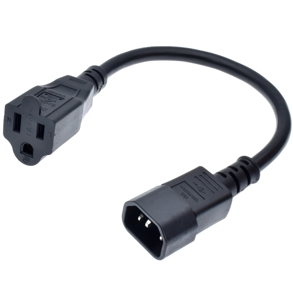

IEC320 C14 Male Plug To Nema 5-15R Female Power Extension Cable Cord C14 To US 5-15R Adapter PDU UPS Cable Cord 0.3M/1ft CE